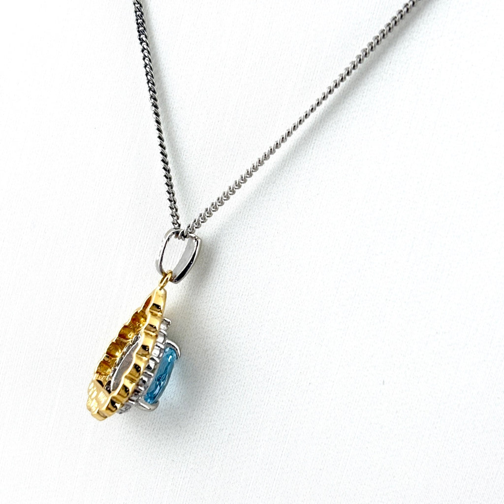 アクアマリン デザインネックレス プラチナ YG イエローゴールド メレダイヤ ペンダント ネックレス Pt900 K18 Pt850 レディース ノンブランドジュエリー 【中古】nbjwl