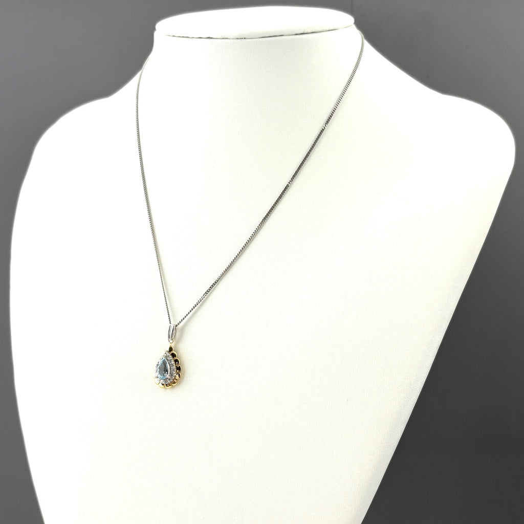 アクアマリン デザインネックレス プラチナ YG イエローゴールド メレダイヤ ペンダント ネックレス Pt900 K18 Pt850 レディース ノンブランドジュエリー 【中古】nbjwl