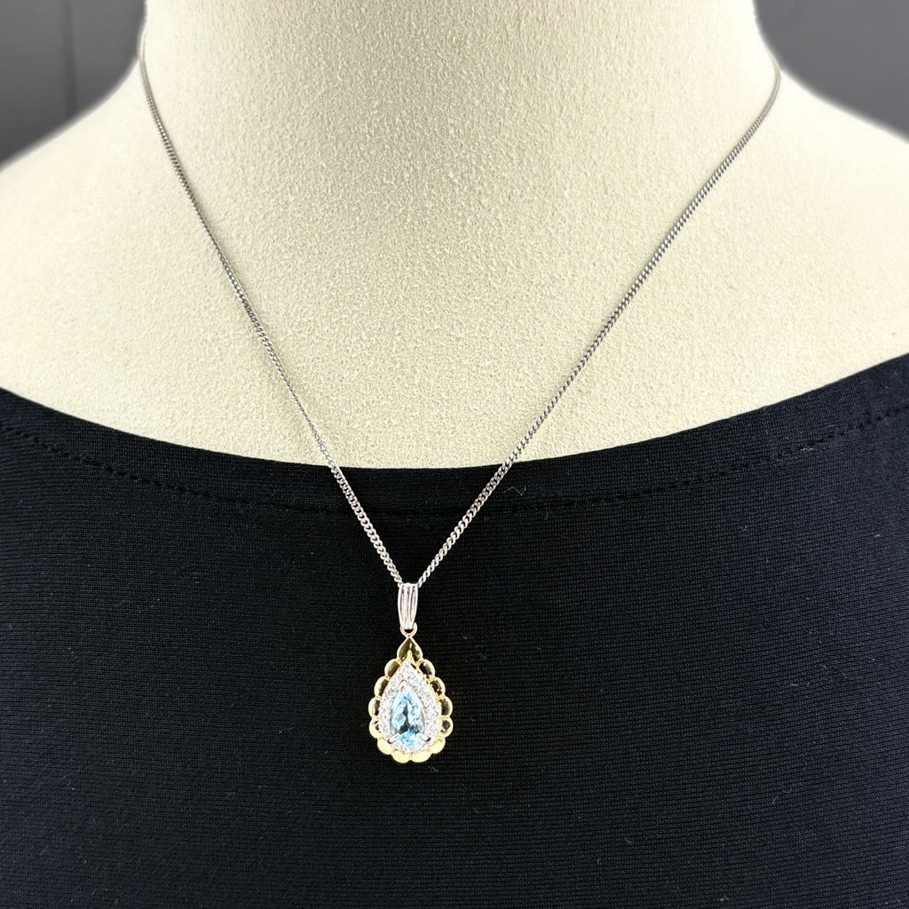 アクアマリン デザインネックレス プラチナ YG イエローゴールド メレダイヤ ペンダント ネックレス Pt900 K18 Pt850 レディース ノンブランドジュエリー 【中古】nbjwl