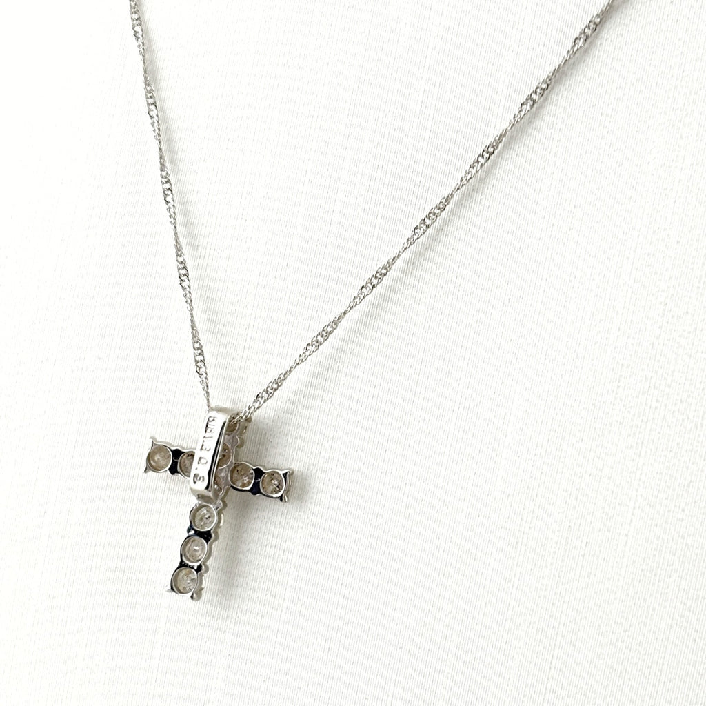 クロスモチーフ デザインネックレス WG ホワイトゴールド ペンダント メレダイヤ 十字架 ネックレス K18 WG ダイヤモンド レディース ノンブランドジュエリー 【中古】nbjwl