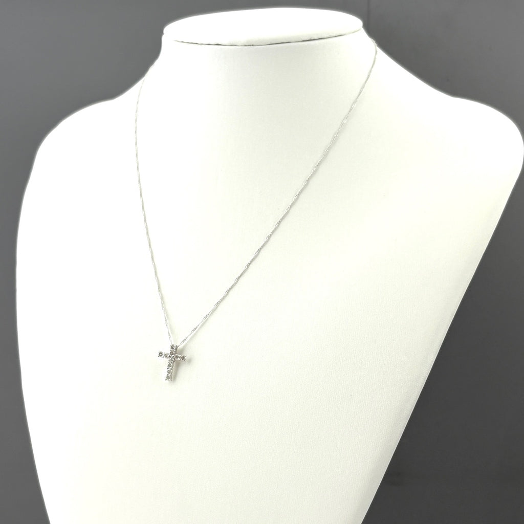 クロスモチーフ デザインネックレス WG ホワイトゴールド ペンダント メレダイヤ 十字架 ネックレス K18 WG ダイヤモンド レディース ノンブランドジュエリー 【中古】nbjwl