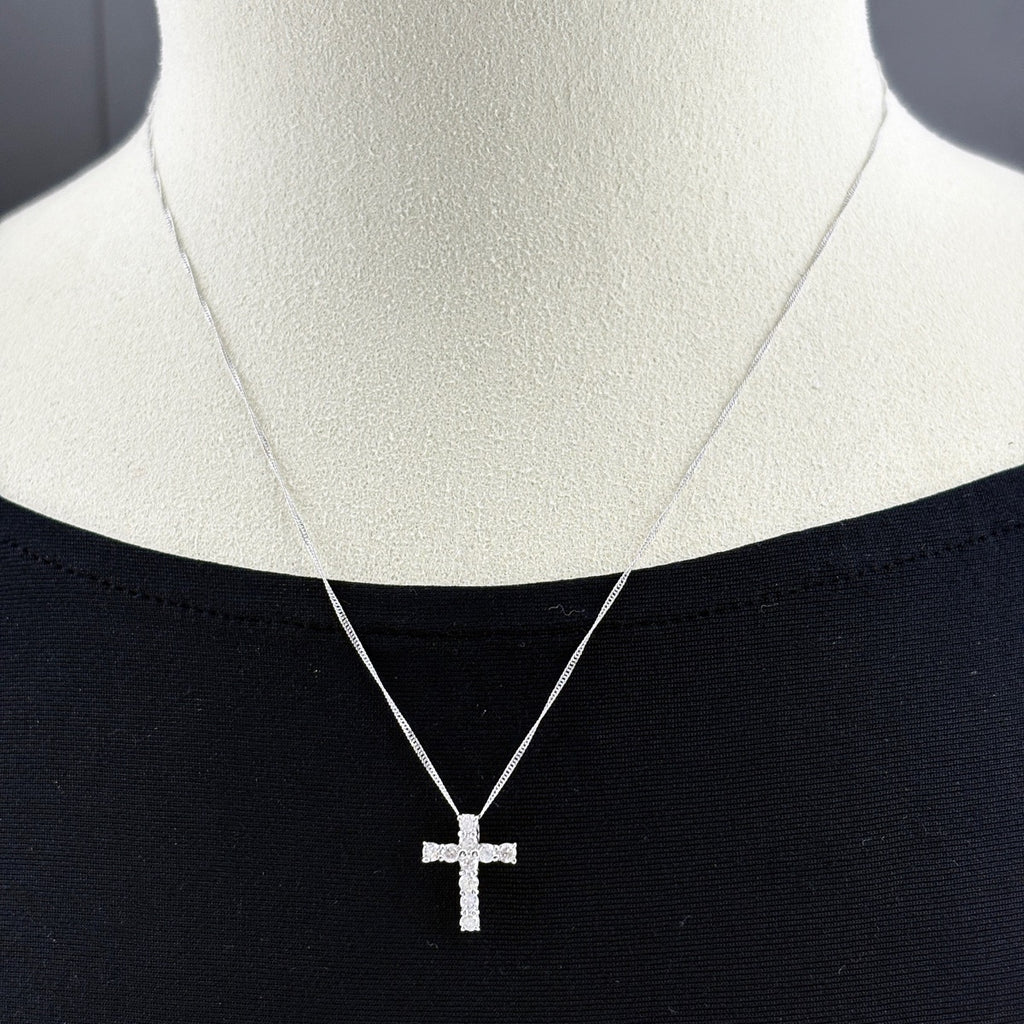 クロスモチーフ デザインネックレス WG ホワイトゴールド ペンダント メレダイヤ 十字架 ネックレス K18 WG ダイヤモンド レディース ノンブランドジュエリー 【中古】nbjwl