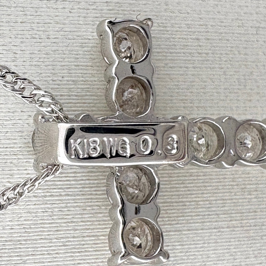 クロスモチーフ デザインネックレス WG ホワイトゴールド ペンダント メレダイヤ 十字架 ネックレス K18 WG ダイヤモンド レディース ノンブランドジュエリー 【中古】nbjwl