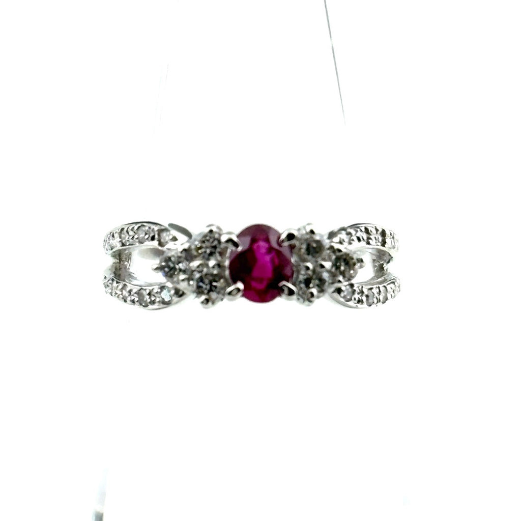 ルビー デザインリング プラチナ 指輪 メレダイヤ リング 9.5号 Pt900 ルビー ダイヤモンド レディース ノンブランドジュエリー 【中古】nbjwl