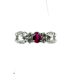 ルビー デザインリング プラチナ 指輪 メレダイヤ リング 9.5号 Pt900 ルビー ダイヤモンド レディース ノンブランドジュエリー 【中古】nbjwl