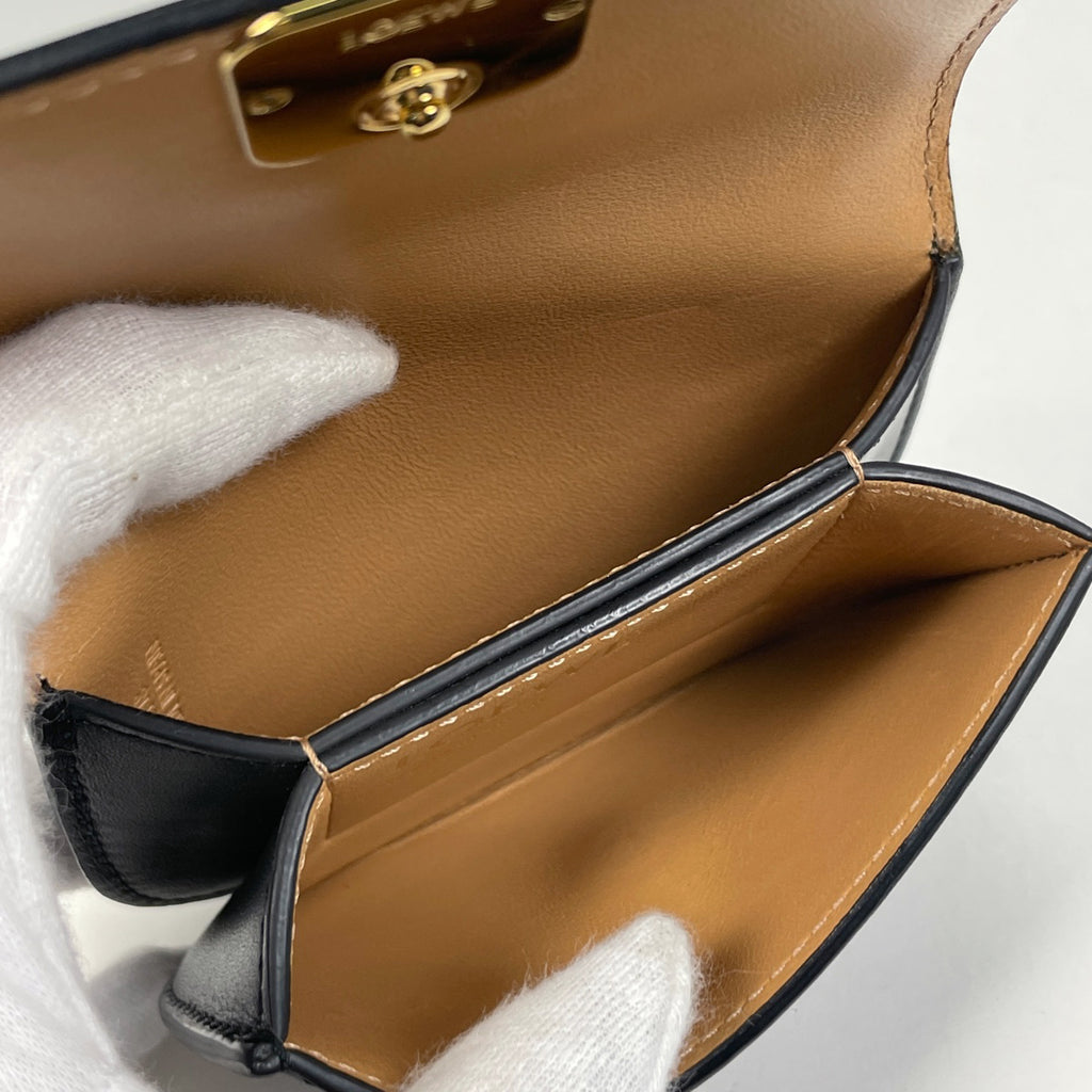 ロエベ ゴヤ カードケース アナグラム カードホルダー 名刺入れ コインケース カードケース レザー ブラック レディース 【中古】brbag