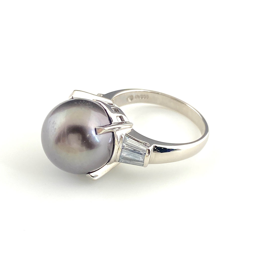 タサキ パール デザインリング プラチナ 指輪 メレダイヤ 真珠 リング 13.5号 Pt900 パール ダイヤモンド レディース 【中古】brjwl