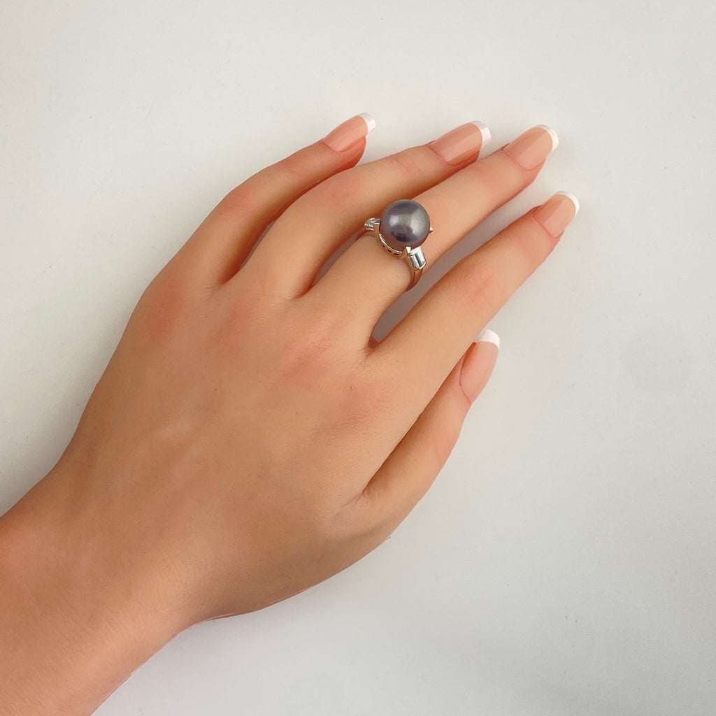 タサキ パール デザインリング プラチナ 指輪 メレダイヤ 真珠 リング 13.5号 Pt900 パール ダイヤモンド レディース 【中古】brjwl