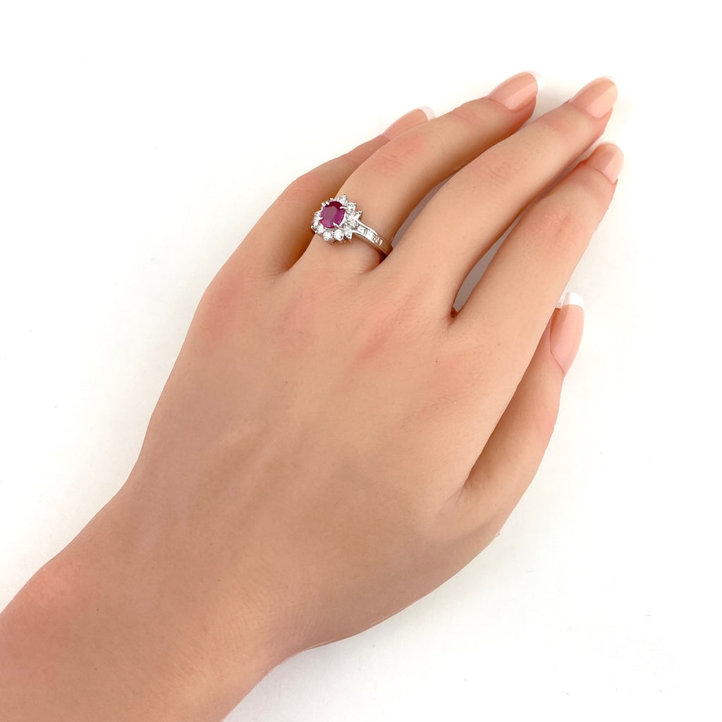ルビー デザインリング プラチナ 指輪 メレダイヤ リング 12号 Pt900 ルビー ダイヤモンド レディース 【中古】nbjwl