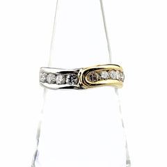 メレダイヤ デザインリング プラチナ YG イエローゴールド 指輪 リング 12号 Pt900 K18 ダイヤモンド レディース ノンブランドジュエリー 【中古】nbjwl