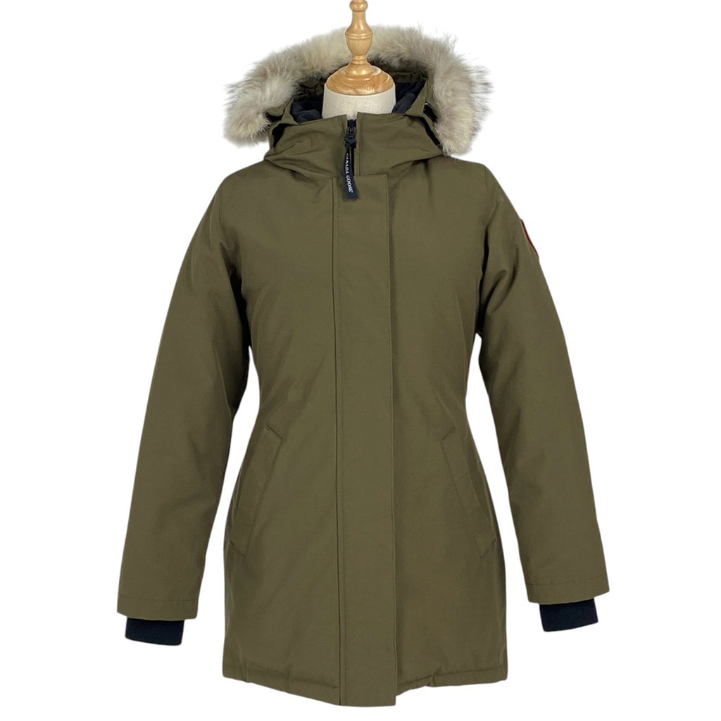 カナダグース ヴィクトリアパーカー ダウンジャケット フーディ カーキー アウター ダウンジャケット グリーン レディース 【中古】brapp