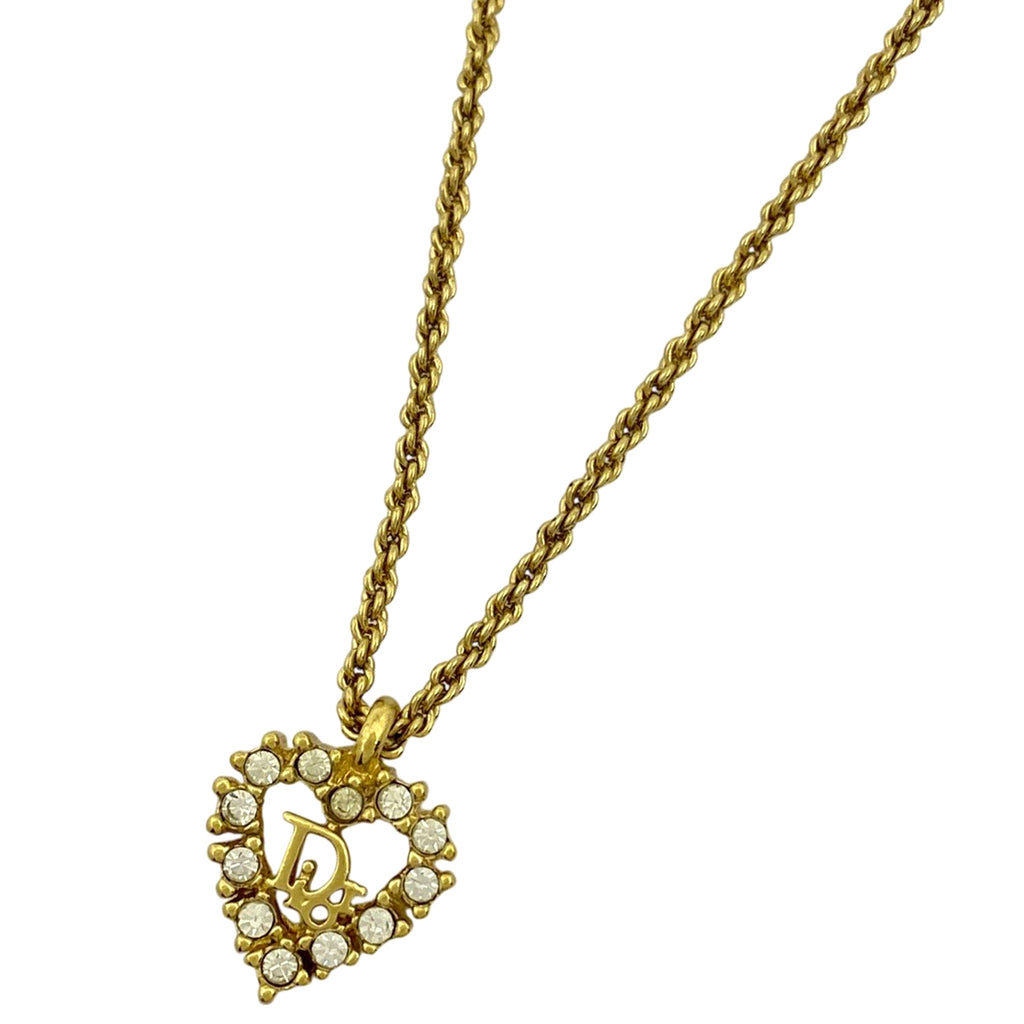 クリスチャンディオール ロゴ ラインストーン ネックレス CD ハート ネックレス GP ゴールド レディース 【中古】bracc