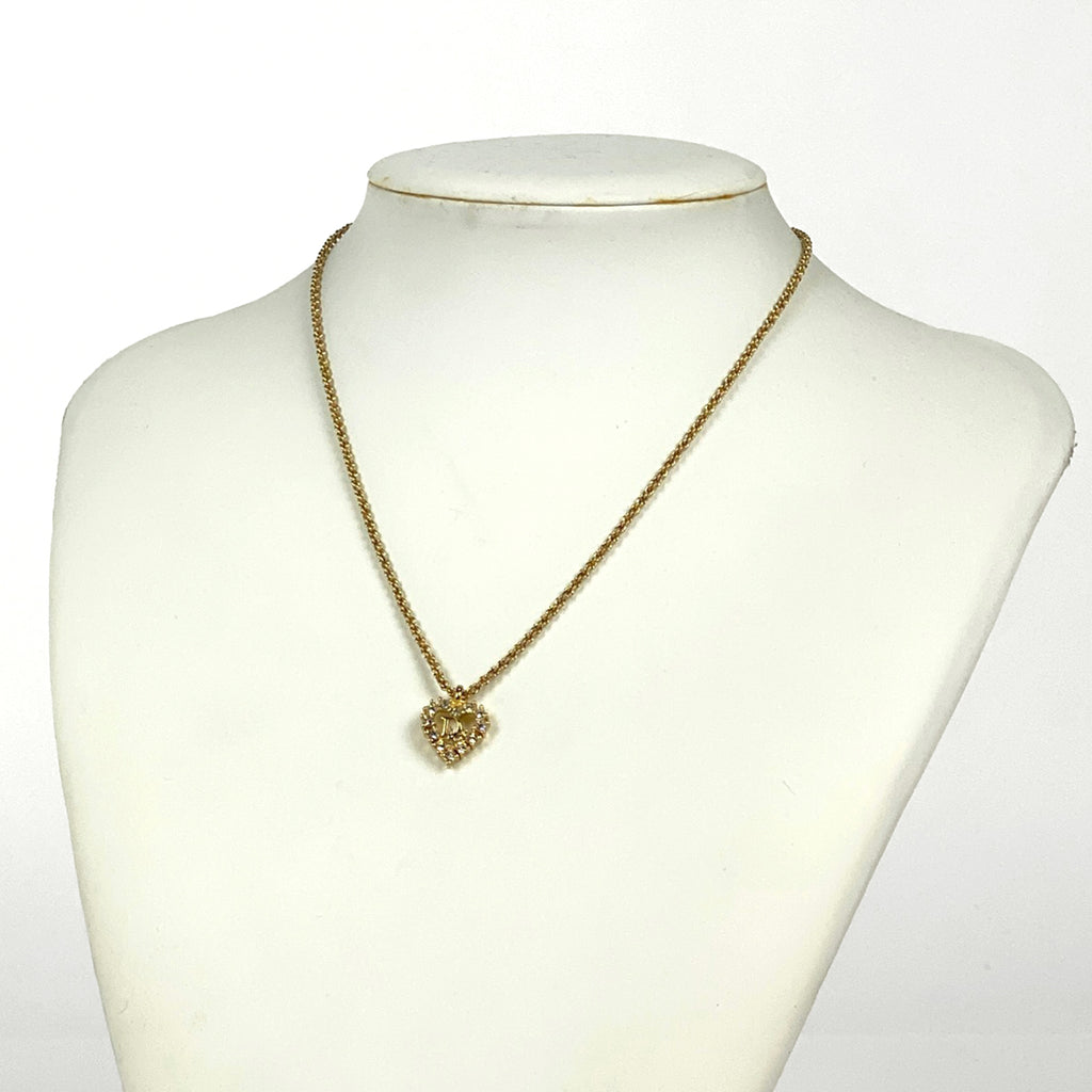 クリスチャンディオール ロゴ ラインストーン ネックレス CD ハート ネックレス GP ゴールド レディース 【中古】bracc