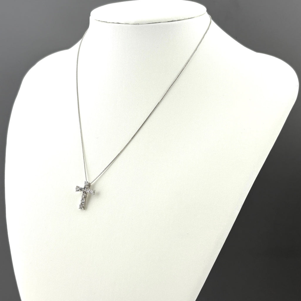 クロスモチーフ ネックレス プラチナ ペンダント メレダイヤ 十字架 ネックレス Pt900 Pt850 ダイヤモンド レディース 【中古】nbjwl