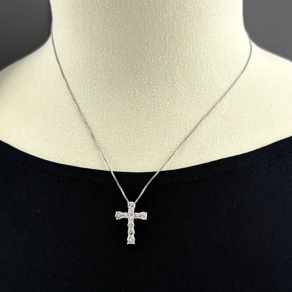 クロスモチーフ ネックレス プラチナ ペンダント メレダイヤ 十字架 ネックレス Pt900 Pt850 ダイヤモンド レディース 【中古】nbjwl