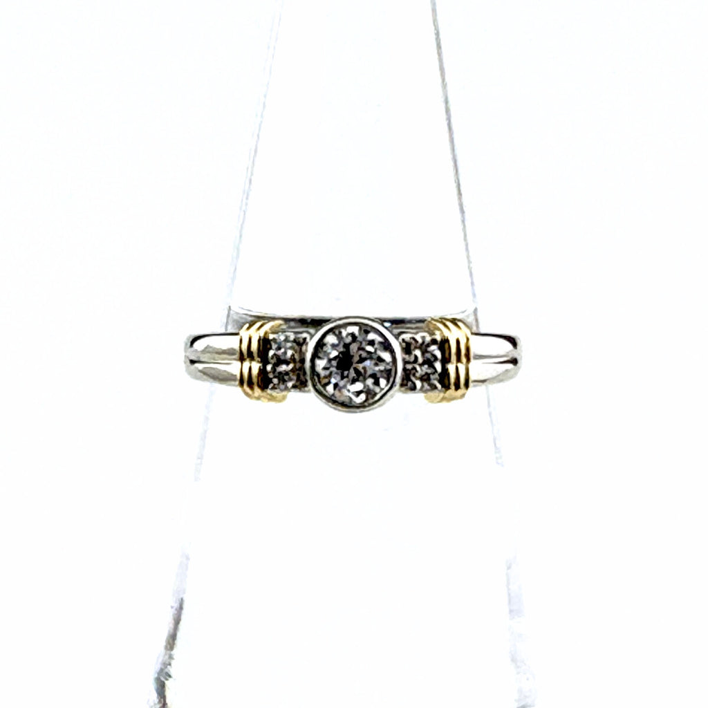 ダイヤモンド デザインリング プラチナ YG イエローゴールド 指輪 メレダイヤ リング 10.5号 Pt900 K18 ダイヤモンド レディース 【中古】nbjwl