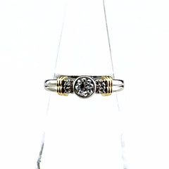 ダイヤモンド デザインリング プラチナ YG イエローゴールド 指輪 メレダイヤ リング 10.5号 Pt900 K18 ダイヤモンド レディース 【中古】nbjwl