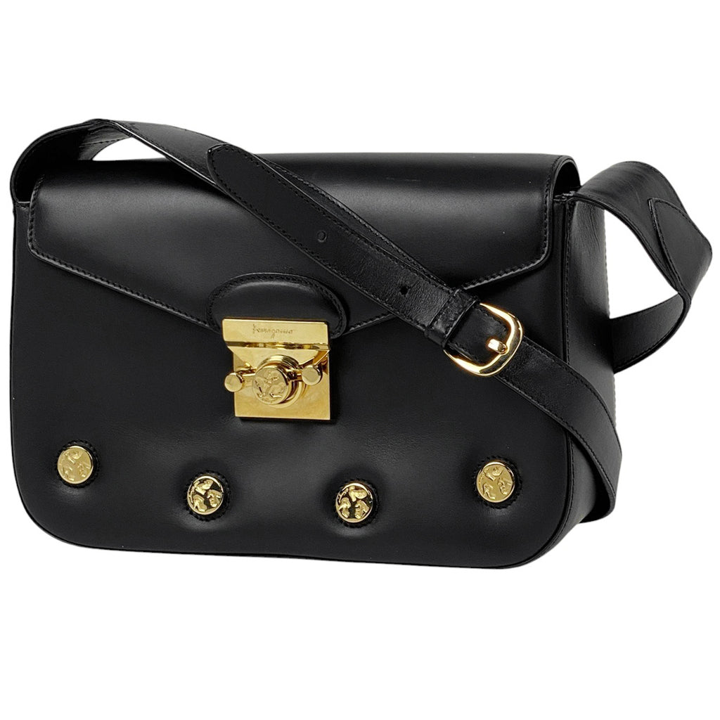 サルヴァトーレフェラガモ ロゴ ショルダーバッグ ワンショルダー ショルダーバッグ レザー ブラック レディース 【中古】brbag