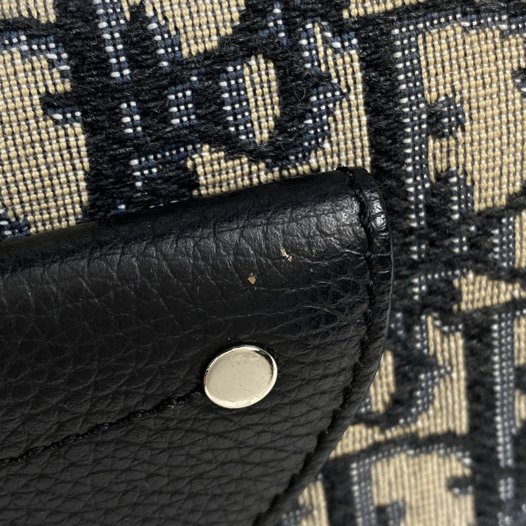 クリスチャンディオール トロッター柄 サドルバッグ ワンショルダー ロゴ ショルダーバッグ キャンバス ネイビー レディース 【中古】brbag