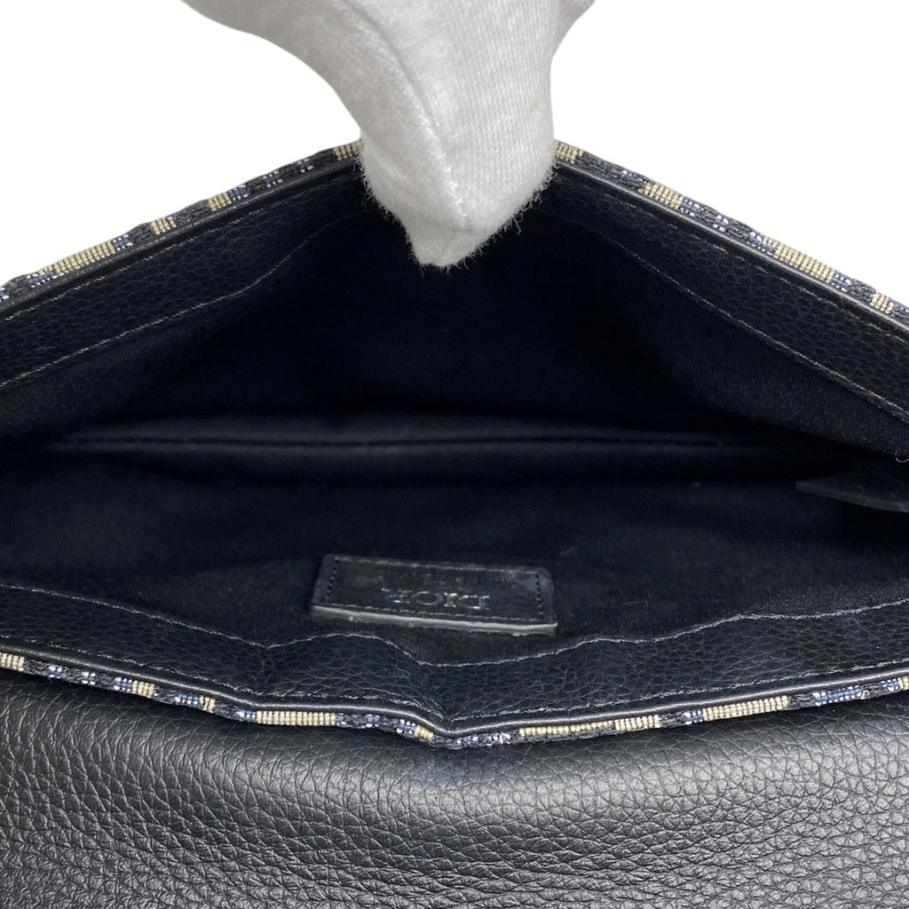 クリスチャンディオール トロッター柄 サドルバッグ ワンショルダー ロゴ ショルダーバッグ キャンバス ネイビー レディース 【中古】brbag