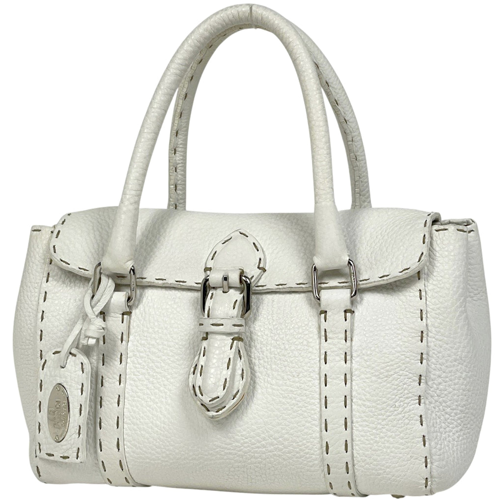 フェンディ セレリア ミニリンダ ハンドバッグ ステッチ 手提げ ハンドバッグ レザー ホワイト 8BR486 レディース 【中古】brbag