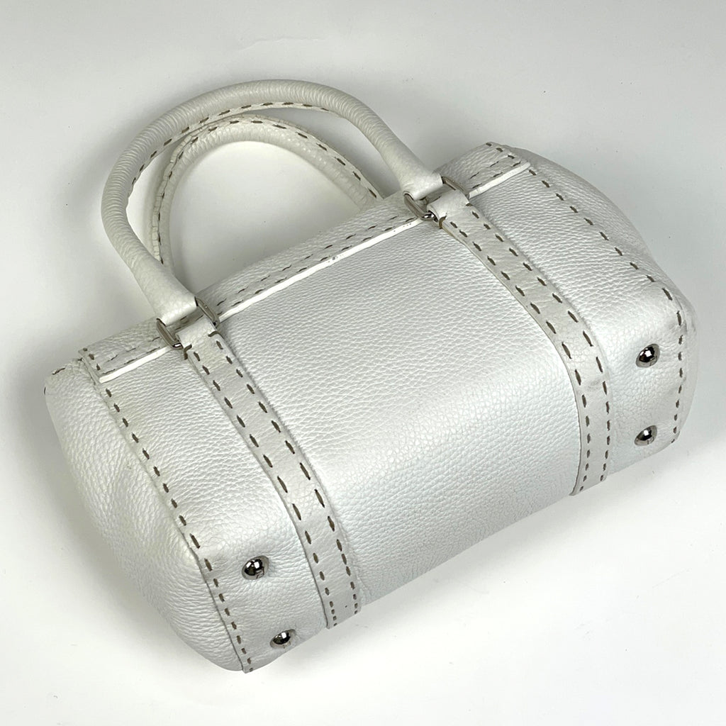 フェンディ セレリア ミニリンダ ハンドバッグ ステッチ 手提げ ハンドバッグ レザー ホワイト 8BR486 レディース 【中古】brbag