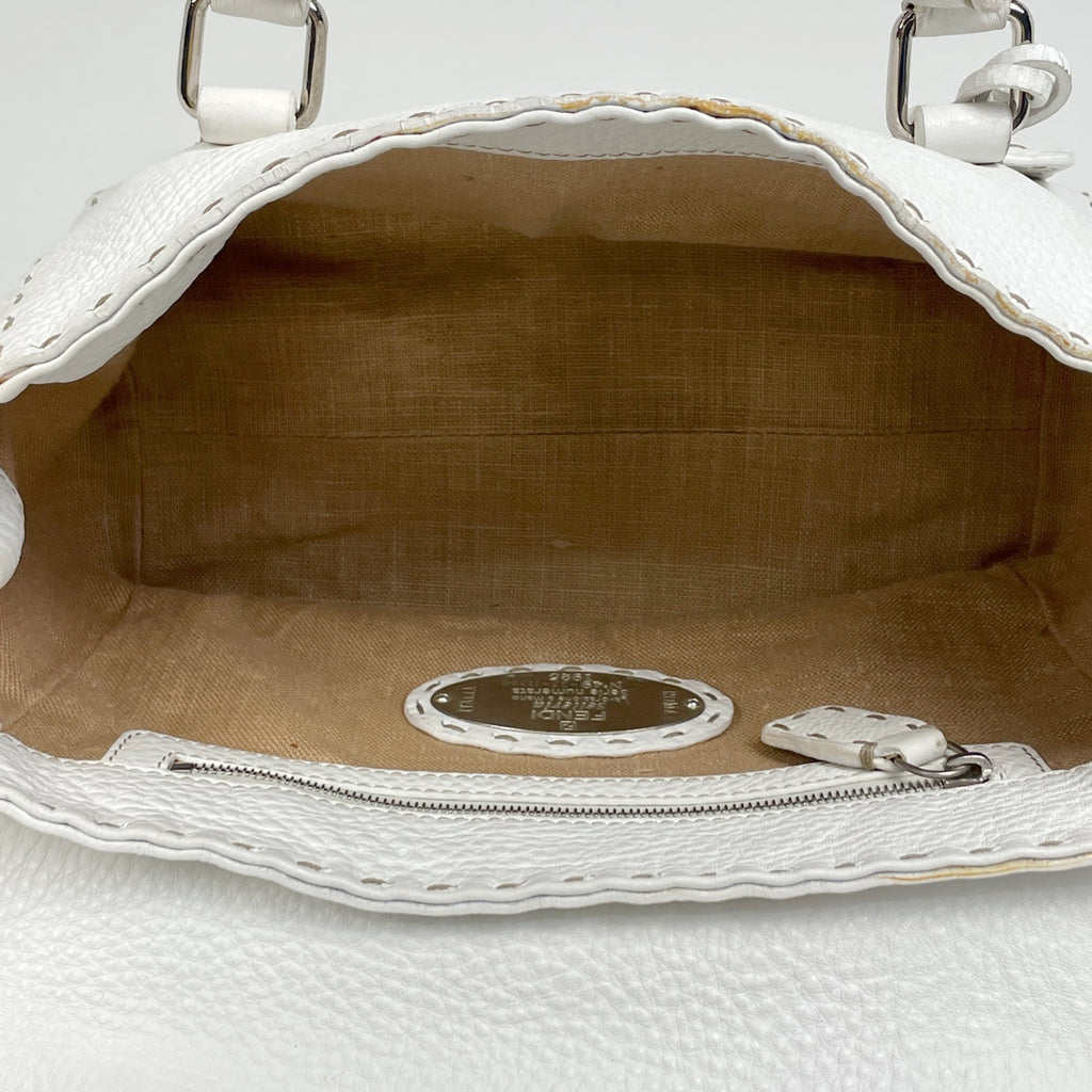 フェンディ セレリア ミニリンダ ハンドバッグ ステッチ 手提げ ハンドバッグ レザー ホワイト 8BR486 レディース 【中古】brbag