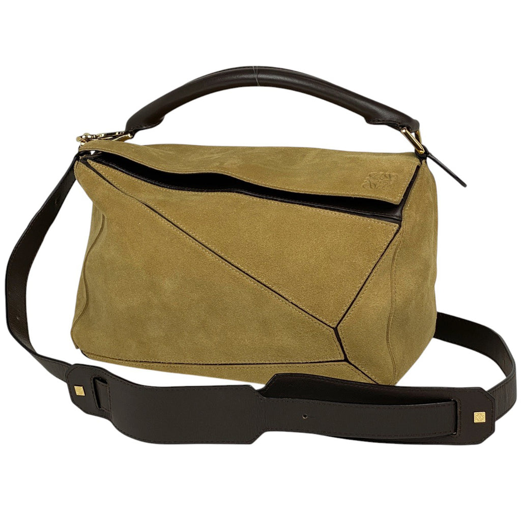 ロエベ パズルバッグ アナグラム 2WAY ショルダーバッグ ハンドバッグ スエード ベージュ ブラウン レディース 【中古】brbag