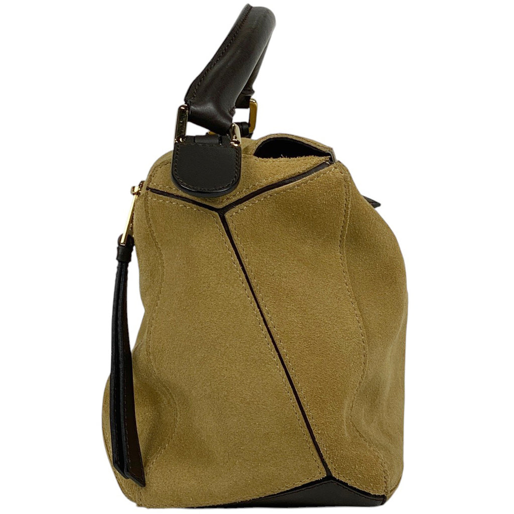 ロエベ パズルバッグ アナグラム 2WAY ショルダーバッグ ハンドバッグ スエード ベージュ ブラウン レディース 【中古】brbag