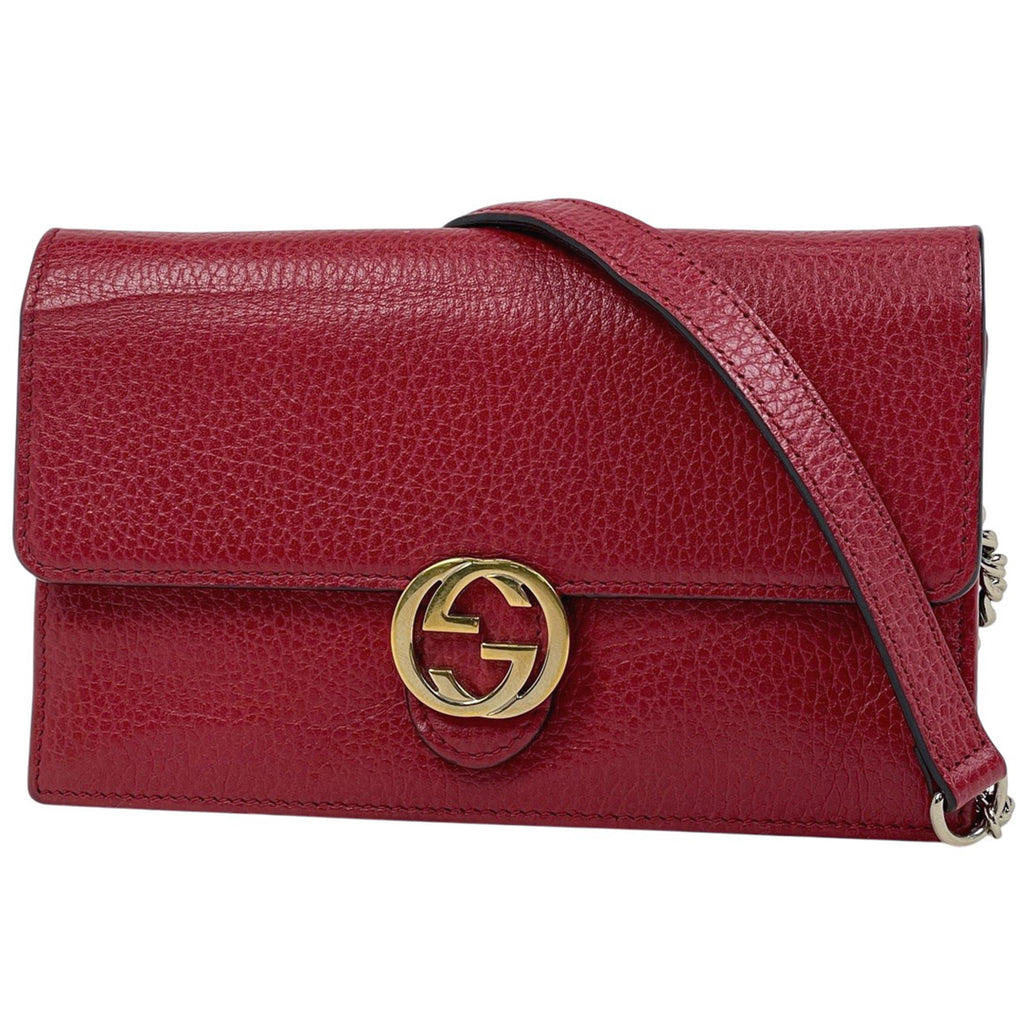 グッチ インターロッキングG チェーン ウォレット 2WAY 札入れ 小銭入れ 斜め掛け 長財布 レザー レッド 510314 レディース 【中古】brbag