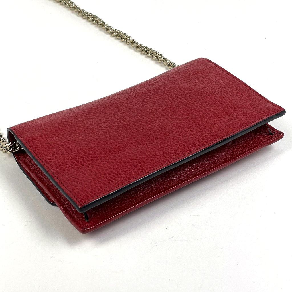 グッチ インターロッキングG チェーン ウォレット 2WAY 札入れ 小銭入れ 斜め掛け 長財布 レザー レッド 510314 レディース 【中古】brbag