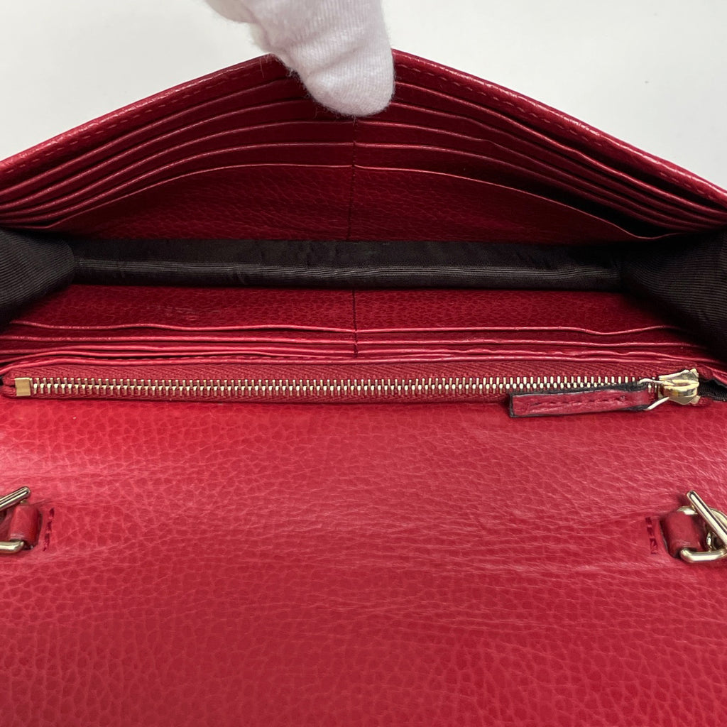 グッチ インターロッキングG チェーン ウォレット 2WAY 札入れ 小銭入れ 斜め掛け 長財布 レザー レッド 510314 レディース 【中古】brbag