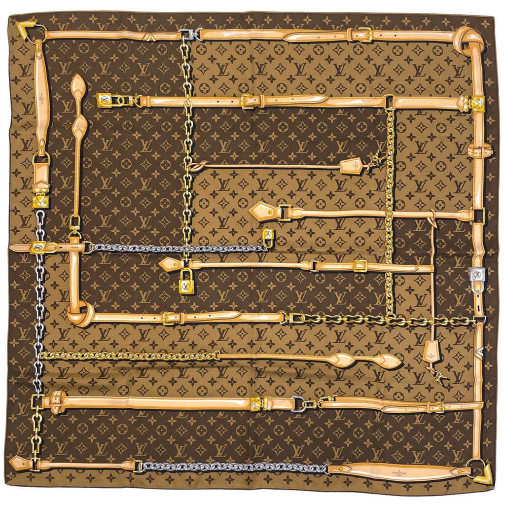 ルイ・ヴィトン カレ モノグラム コンフィデンシャル チェーン パドロック ストラップ スカーフ シルク マロン レディース 【中古】brbag