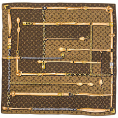 ルイ・ヴィトン カレ モノグラム コンフィデンシャル チェーン パドロック ストラップ スカーフ シルク マロン レディース 【中古】brbag