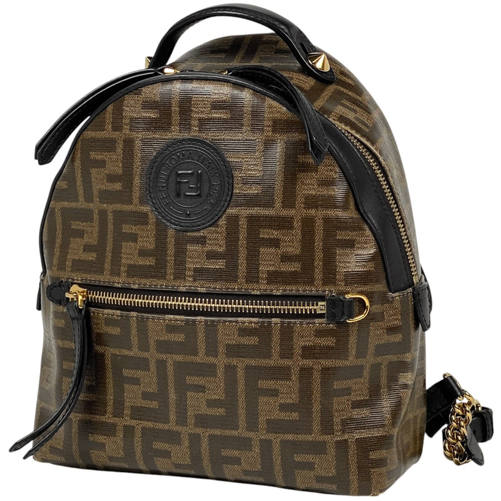 フェンディ バイザウェイ ミニ リュック ズッカ柄 バックパック リュック コーティングキャンバス ブラウン ブラック 8BZ038 レディース 【中古】brbag