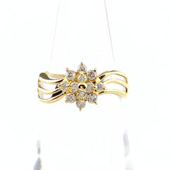 フラワーモチーフ デザインリング YG イエローゴールド プラチナ 指輪 メレダイヤ 花 リング 12号 K18 Pt900 ダイヤモンド レディース 【中古】nbjwl