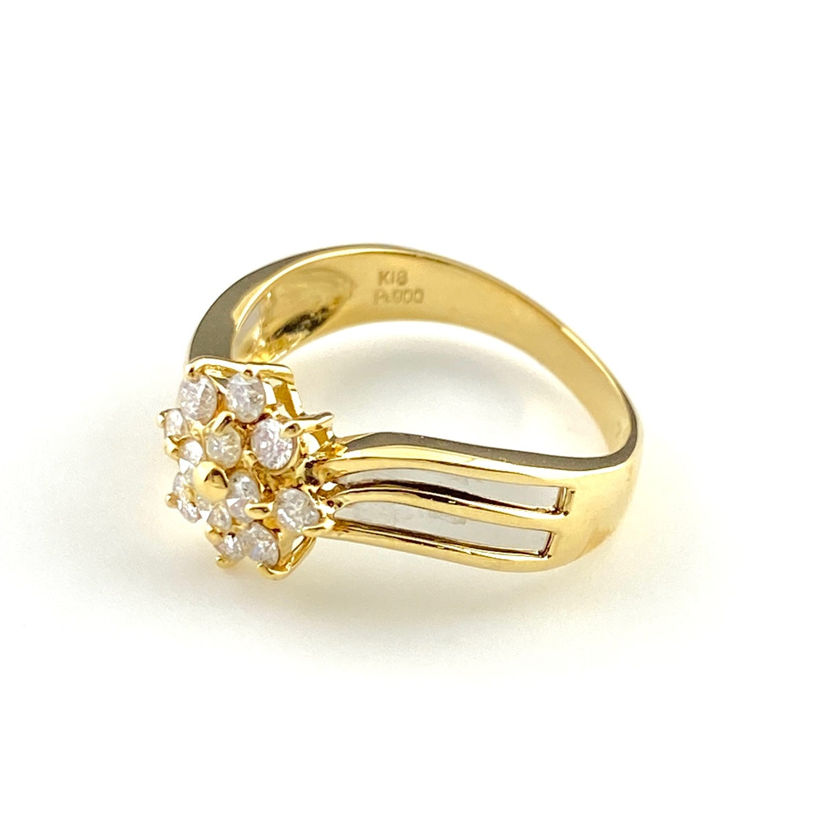バイセル公式】フラワーモチーフ デザインリング YG イエローゴールド