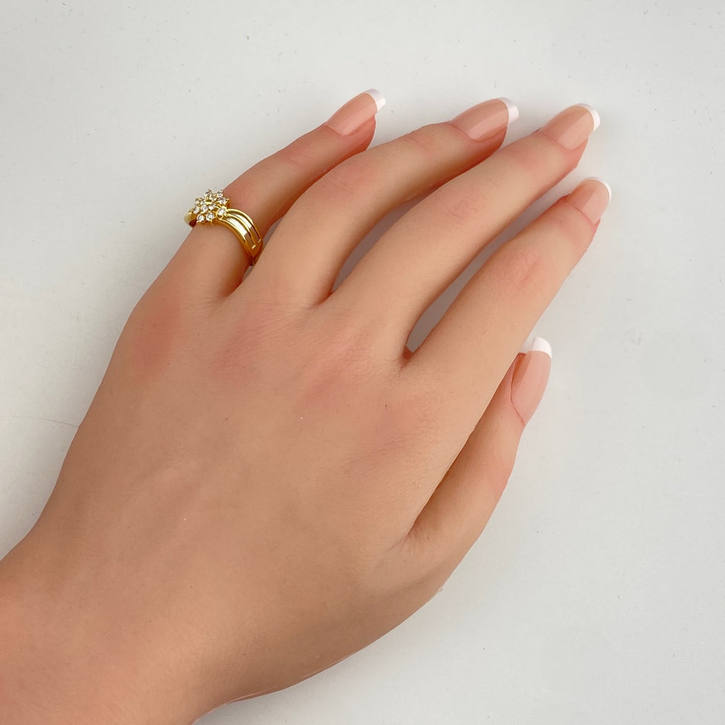 フラワーモチーフ デザインリング YG イエローゴールド プラチナ 指輪 メレダイヤ 花 リング 12号 K18 Pt900 ダイヤモンド レディース 【中古】nbjwl