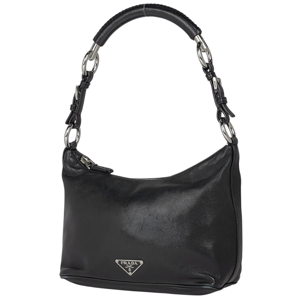 プラダ ロゴプレート ショルダーバッグ ハンドバッグ ワンショルダー ショルダーバッグ レザー ネロ(ブラック) レディース 【中古】brbag