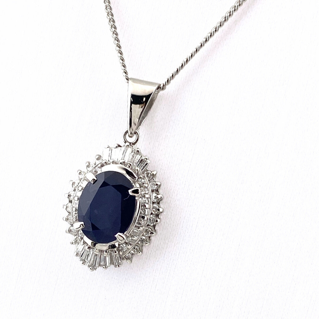 サファイア デザインネックレス プラチナ ペンダント メレダイヤ ネックレス Pt850 サファイア ダイヤモンド レディース 【中古】nbjwl