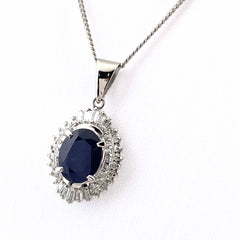 サファイア デザインネックレス プラチナ ペンダント メレダイヤ ネックレス Pt850 サファイア ダイヤモンド レディース 【中古】nbjwl