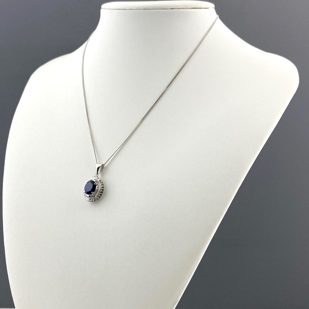 サファイア デザインネックレス プラチナ ペンダント メレダイヤ ネックレス Pt850 サファイア ダイヤモンド レディース 【中古】nbjwl