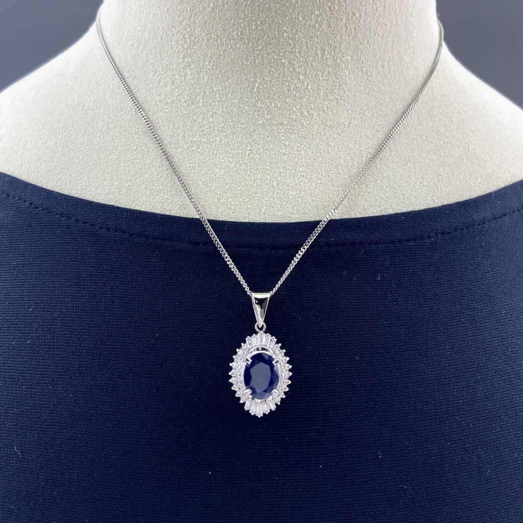 サファイア デザインネックレス プラチナ ペンダント メレダイヤ ネックレス Pt850 サファイア ダイヤモンド レディース 【中古】nbjwl