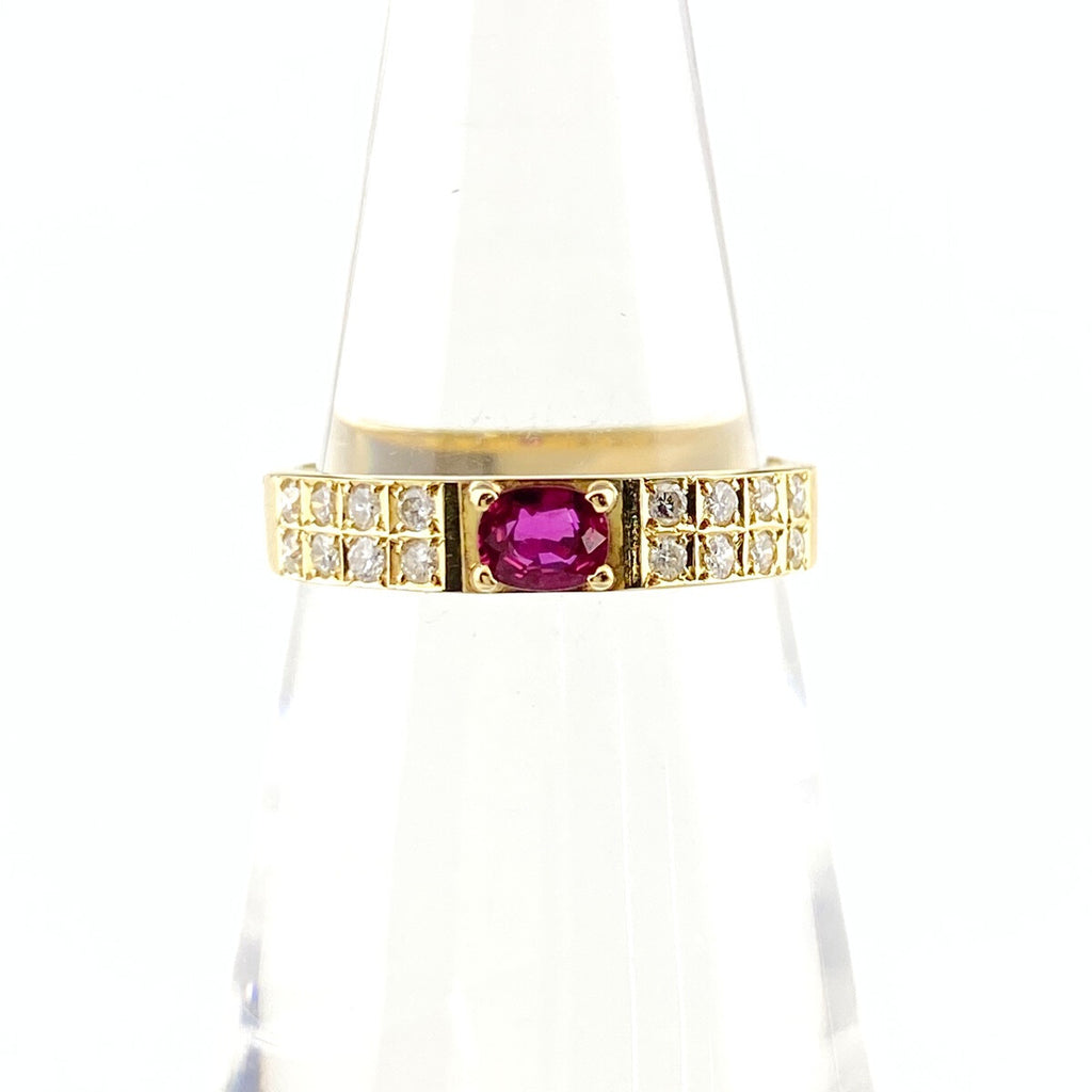 ルビー デザインリング YG イエローゴールド 指輪メレダイヤ リング 9.5号 K18 ルビー ダイヤモンド レディース 【中古】nbjwl