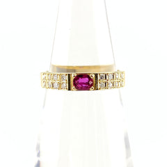 ルビー デザインリング YG イエローゴールド 指輪メレダイヤ リング 9.5号 K18 ルビー ダイヤモンド レディース 【中古】nbjwl