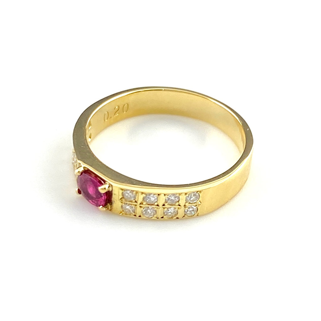 ルビー デザインリング YG イエローゴールド 指輪メレダイヤ リング 9.5号 K18 ルビー ダイヤモンド レディース 【中古】nbjwl
