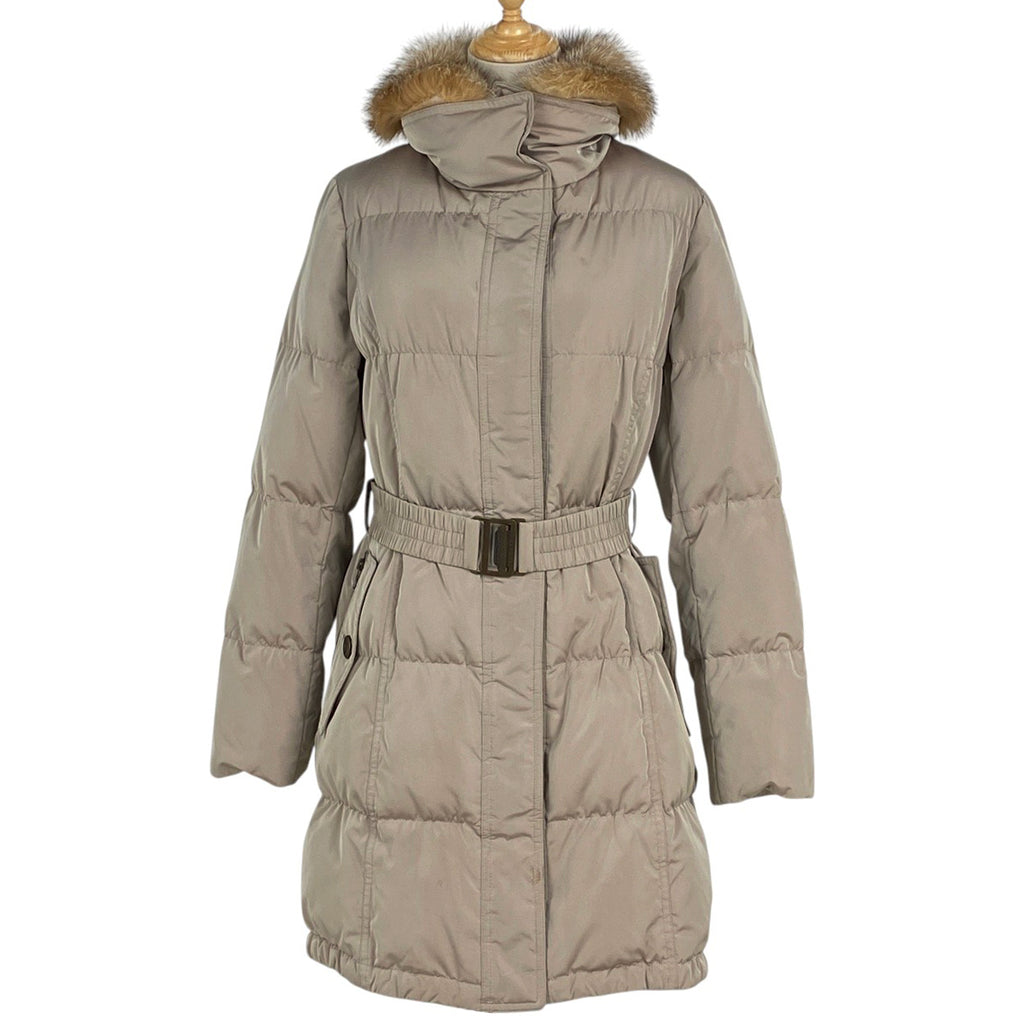 バーバリー フーディ ダウンコート ファー チェック アウター ダウンコート ベージュ レディース 【中古】brapp