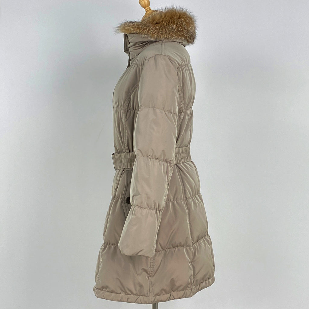 バーバリー フーディ ダウンコート ファー チェック アウター ダウンコート ベージュ レディース 【中古】brapp