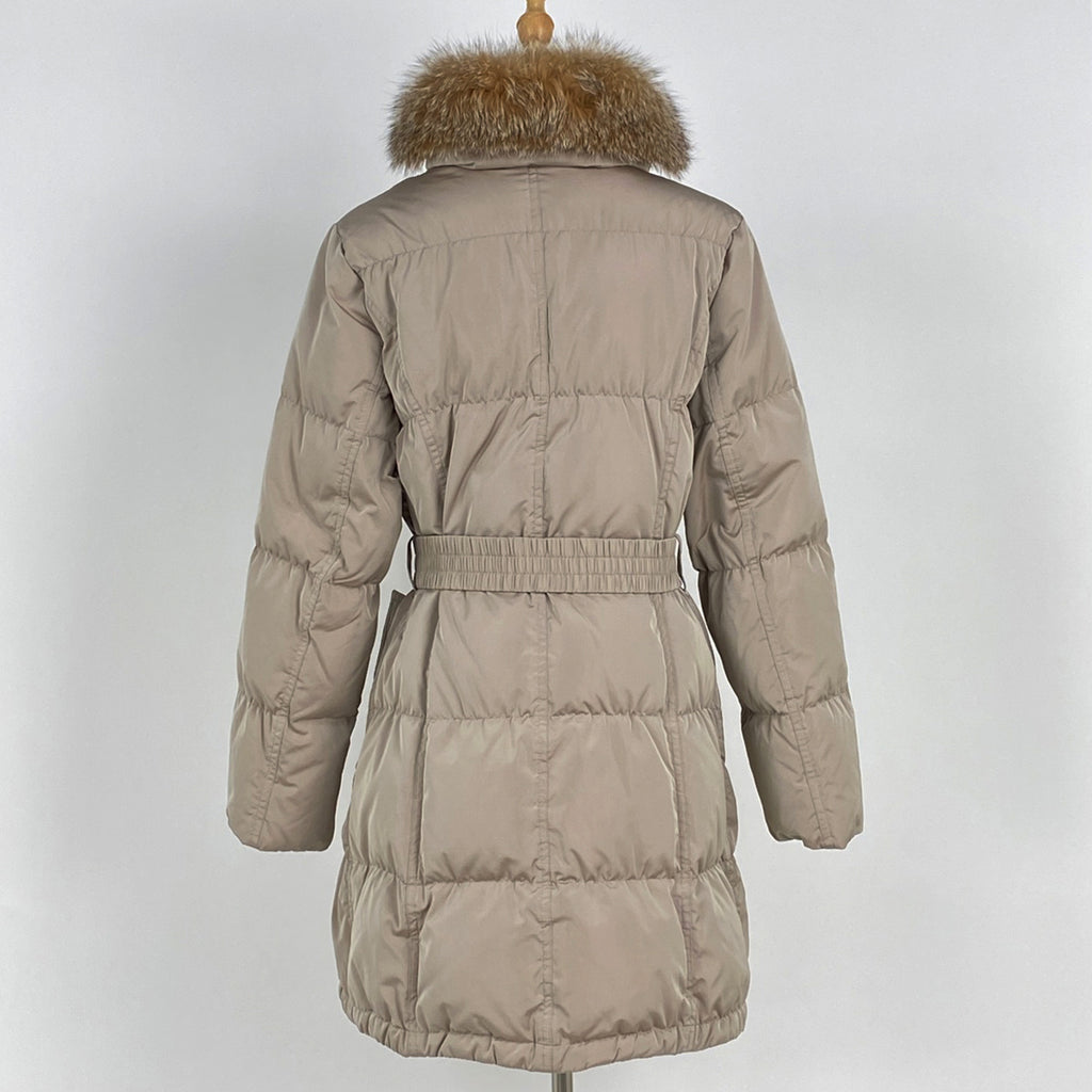 バーバリー フーディ ダウンコート ファー チェック アウター ダウンコート ベージュ レディース 【中古】brapp