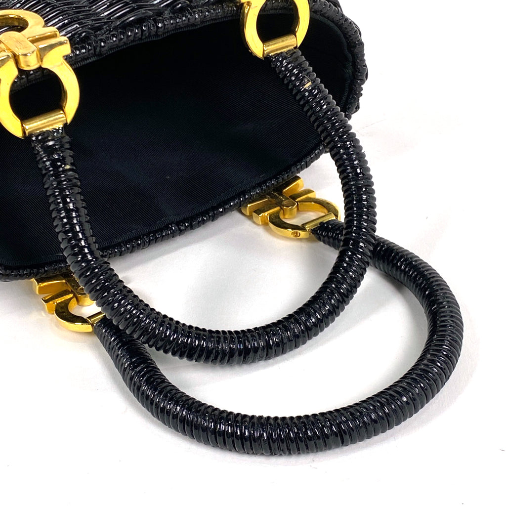 サルヴァトーレフェラガモ ガンチーニ ハンドバッグ かごバッグ 籐 ハンドバッグ ラタン ブラック 6174 レディース 【中古】brbag